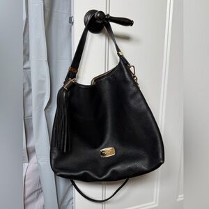 Michael Kors Black and Gold Leather Hobo Handbag